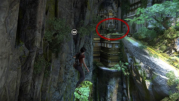 The statues upper hand will soon return to its previous position, but this will change nothing, because you will be climbing up the trident in the vertical direction (it consists of many elements that you can grab onto) - Solution to the puzzle with Shivas statue - Walkthrough - Uncharted: The Lost Legacy Game Guide