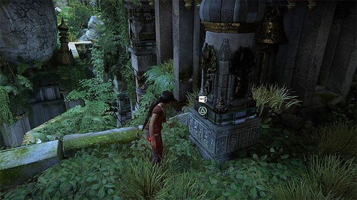After you have come down, you will return to the area with Shivas lower hands - Solution to the puzzle with Shivas statue - Walkthrough - Uncharted: The Lost Legacy Game Guide