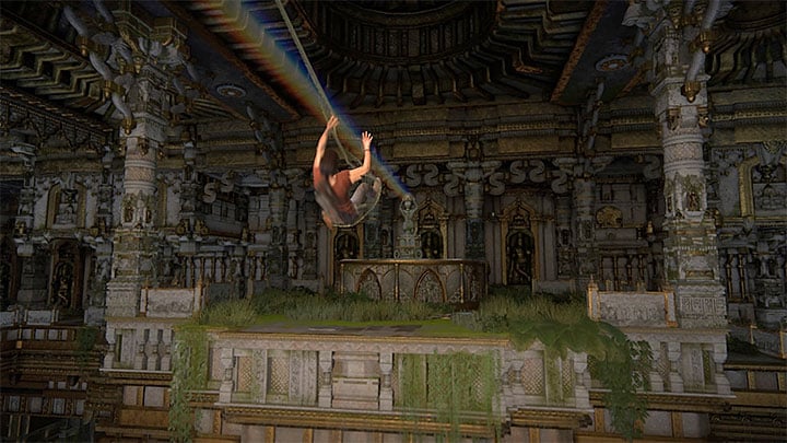 Swing on the rope and jump into the area with prisms - Solution to the puzzle with Shivas statue - Walkthrough - Uncharted: The Lost Legacy Game Guide