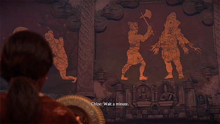 After you have regained partial control of Chloe, follow the long corridor and open the big door to the next chamber - Solution to the puzzle with Parasharma and Ganesha - Walkthrough - Uncharted: The Lost Legacy Game Guide