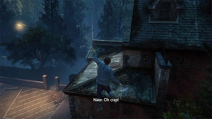 Prepare to jump while you are sliding down the steep roof. - Uncharted 4: Chapter 1 The Lure of Adventure - walkthrough - Walkthrough - Uncharted 4: A Thiefs End Game Guide
