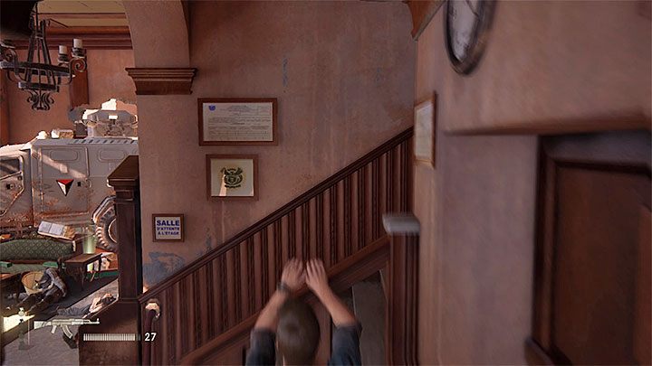 Climb onto the balustrade quickly and climb the stairs to the upper floor - Uncharted 4: Chapter 11 Hidden in Plain Sight - walkthrough - Walkthrough - Uncharted 4: A Thiefs End Game Guide