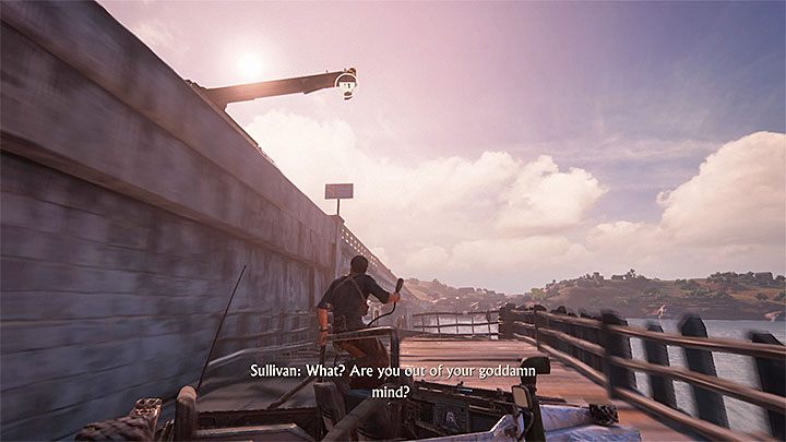 You have to use the grappling hook soon after you start the drive over the pier - Uncharted 4: Chapter 11 Hidden in Plain Sight - walkthrough - Walkthrough - Uncharted 4: A Thiefs End Game Guide