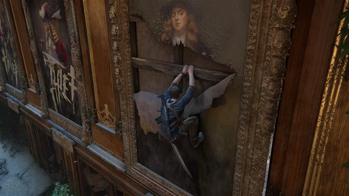 Jump onto the destroyed painting and shimmy to the left - Uncharted 4: Chapter 15 The Thieves of Libertalia - walkthrough - Walkthrough - Uncharted 4: A Thiefs End Game Guide