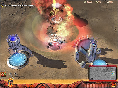 Once you've destroyed the Flow Generator, assault the base and take out all of the remaining buildings - Mission 1 - part 1 - Hierarchy - Universe at War: Earth Assault - Game Guide and Walkthrough