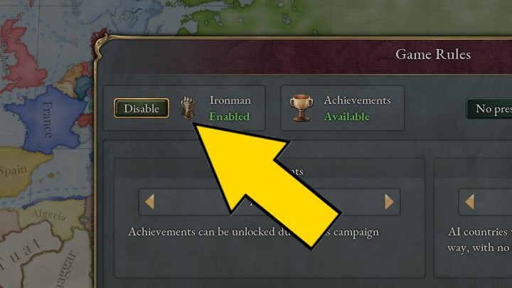 In the case of the Free Mode or other modes of the game with a selected country (not recommended), you will enable the Ironman Mode in the Game Rules tab - Victoria 3: How to enable Ironman Mode? - Basics - Victoria 3 Guide