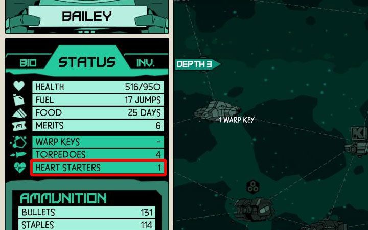 Check the STATUS tab - the game will confirm that you have received one Heart Starter (see the picture above) - How to get a Heart Starter in Void Bastards? - FAQ - Void Bastards Guide and Tips