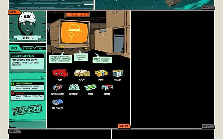 The game will draw a new prisoner and assign them a standard supplies package - What happens after the character dies in Void Bastards? - FAQ - Void Bastards Guide and Tips