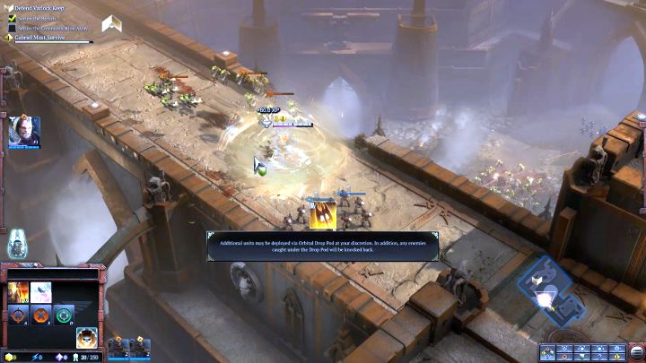 The first Space Marine Drop Pod you can call in. - Mission 1 - The Defense of Varlock Keep - Campaign Walkthrough - Warhammer 40,000: Dawn of War III Game Guide