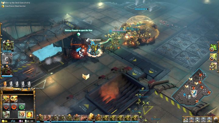 The first terminal associated with the deck guns. - Mission 7 - The Dark Arrival - Warhammer Dawn of War 3 Walkthrough - Campaign Walkthrough - Warhammer 40,000: Dawn of War III Game Guide