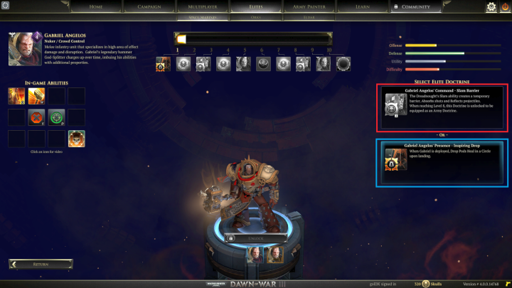 Command doctrine marked with red and presence doctrine with blue. - Elite points and elite units - Gameplay - Warhammer 40,000: Dawn of War III Game Guide