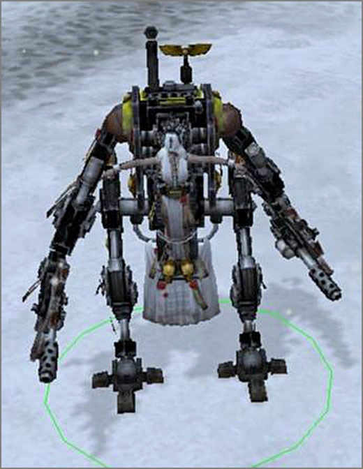 A lot of HP, even though the woman that is controlling this robot is visible without any protection. - Sisters of Battle - Races/Units - Warhammer 40.000: Dawn of War - Soulstorm - Game Guide and Walkthrough