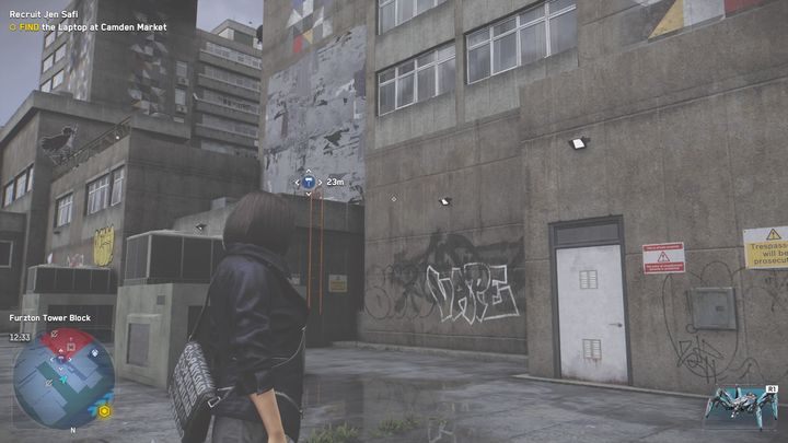 The graffiti spot is located on the main gate - Watch Dogs Legion: Paste Up - Camden map, locations - Camden - Watch Dogs Legion Guide