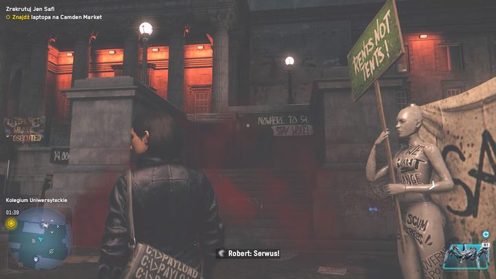 The graffiti spot is on the wall near the main entrance of the building - Watch Dogs Legion: Paste Up - Camden map, locations - Camden - Watch Dogs Legion Guide