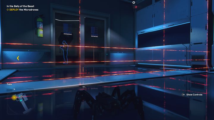 3 the laser test consists of the fact that the center laser stands still all the time, while 2 more lasers bounce off the center and return to the extreme left and right sides - Watch Dogs Legion: In the Belly of the Beast - walkthrough - Albion Missions - Watch Dogs Legion Guide