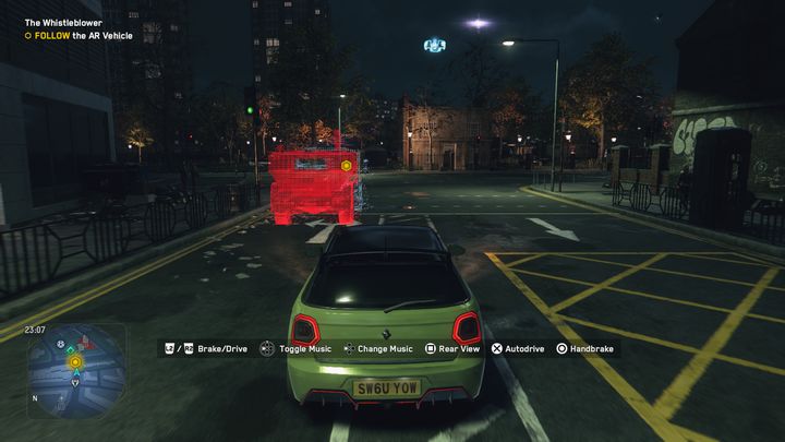 Driving behind the visualization of the car, you will find yourself in an underground parking lot - Watch Dogs Legion: The Whistleblower - walkthrough - SIRS Missions - Watch Dogs Legion Guide