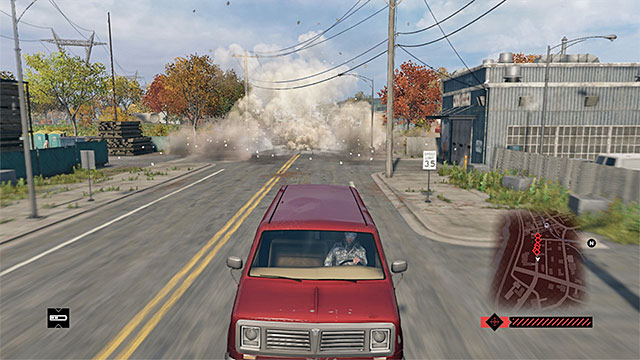 Use the elements of the environment to destroy or immobilize the cars of the gangsters - Mission 14 (Planting a Bug) | Main missions - Act II - Main missions - Act II - Watch Dogs Game Guide