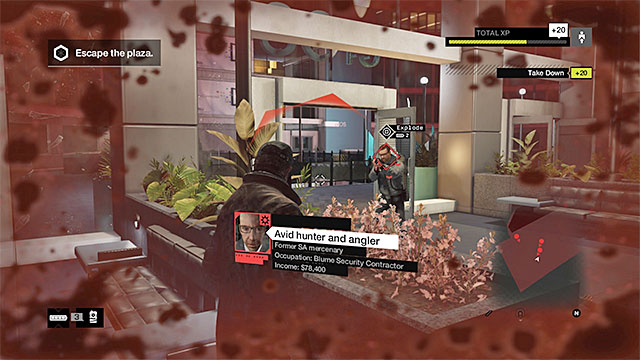 The stains on the screen let you know about the low health of your character - Taking damage and the consequences of dying | Combat - Combat - Watch Dogs Game Guide