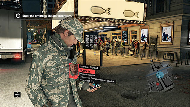 The Ambrose Theater club is located in The Loop and, after you get there, you will have to get around the bouncer at the main entrance - Mission 4 (The Defalt Condition) | Main missions - Act IV - Main missions - Act IV - Watch Dogs Game Guide