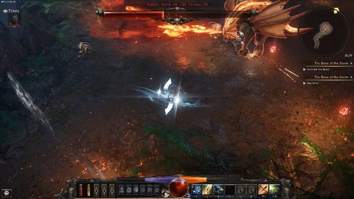 Fire breathing - the boss can release a fire streak that will instantly set the hero on fire - Sirkis, Bane of the Storm | Bosses in Wolcen - Bosses - Wolcen Lords of Mayhem Guide