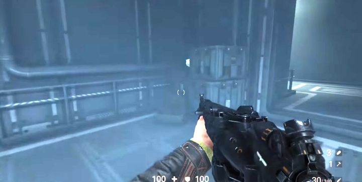 Golden Item #23 is hidden behind these crates. - Roswell Underground District | Collectibles in Ubercommander Missions - Collectibles in Ubercommander Missions - Wolfenstein II: The New Colossus Game Guide