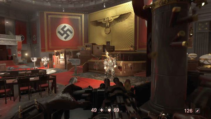 One of the many SuperSoldats you will face here. - The Courthouse | Chapter 5 - Monster | Walkthrough - Chapter 5 - Monster - Wolfenstein II: The New Colossus Game Guide