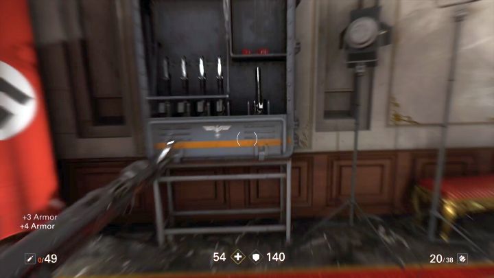 Ammo, health and armor can be replenished in numerous armories. - The Courthouse | Chapter 5 - Monster | Walkthrough - Chapter 5 - Monster - Wolfenstein II: The New Colossus Game Guide