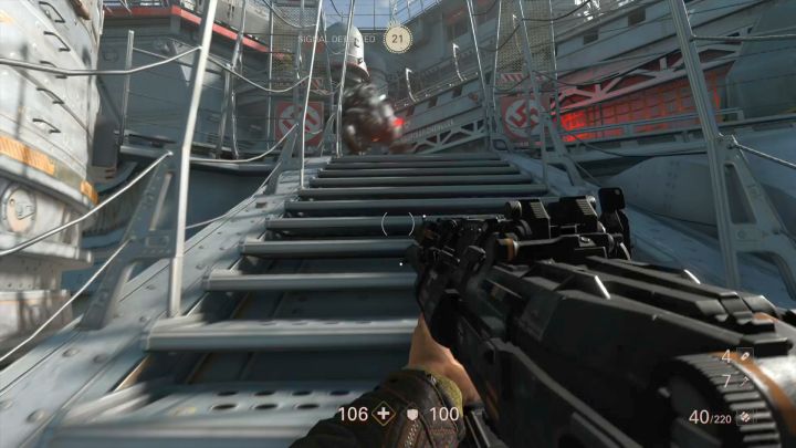 Even though the alarm is not active, the enemies still know where you are. - Ausmerzer | Walkthrough - Chapter 10 - Ausmerzer - Wolfenstein II: The New Colossus Game Guide