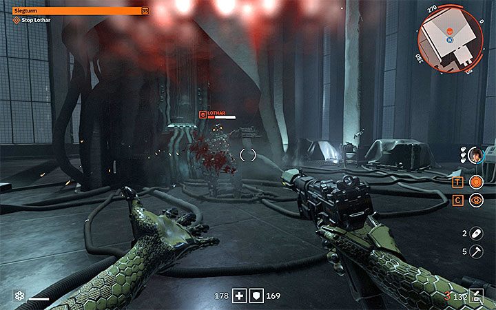 Position yourself close to Lothar and release the aim button so that the collected missiles are reflected towards Lothar and cause him a lot of damage - General Lothar - final boss in Wolfenstein Youngblood - Bosses and mini-bosses - Wolfenstein Youngblood Guide