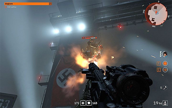 Lothar may return to the lower part of the roof from time to time - General Lothar - final boss in Wolfenstein Youngblood - Bosses and mini-bosses - Wolfenstein Youngblood Guide
