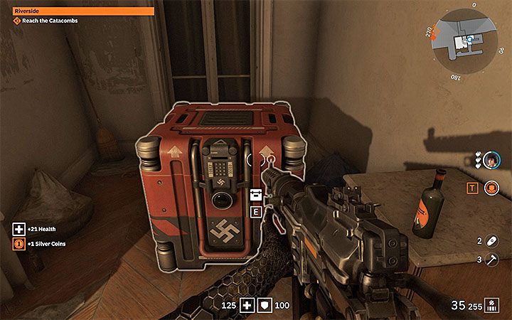 You can see an example of a red chest on the picture - How do I open a red crate in Wolfenstein Youngblood? - FAQ - Frequently Asked Questions - Wolfenstein Youngblood Guide