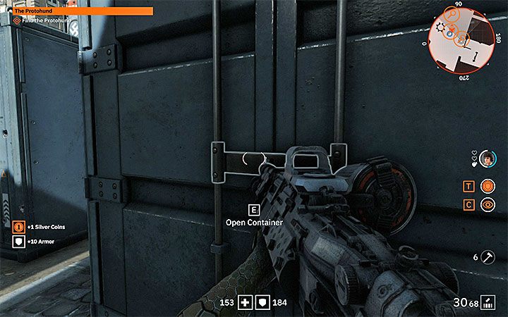 There are three containers to be examined - only one of them will contain a mechanical dog - The Protohund | Wolfenstein Youngblood Walkthrough - Side missions - Wolfenstein Youngblood Guide