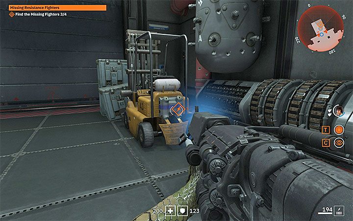The body is covered by the load of a forklift truck - Missing Resistance Fighters | Wolfenstein Youngblood Walkthrough - Side missions - Wolfenstein Youngblood Guide