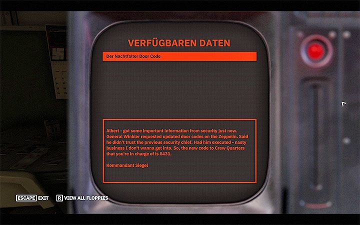 After the main menu is loaded, select the floppy disk and press the decoding key - Der Nachtfalter | Wolfenstein Youngblood Walkthrough - Main story - Wolfenstein Youngblood Guide