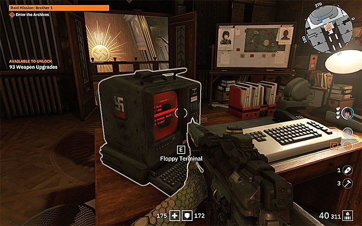 Having this floppy disk, you have to go to the office on the top floor - Raid Mission: Brother 1 | Wolfenstein Youngblood Walkthrough - Main story - Wolfenstein Youngblood Guide