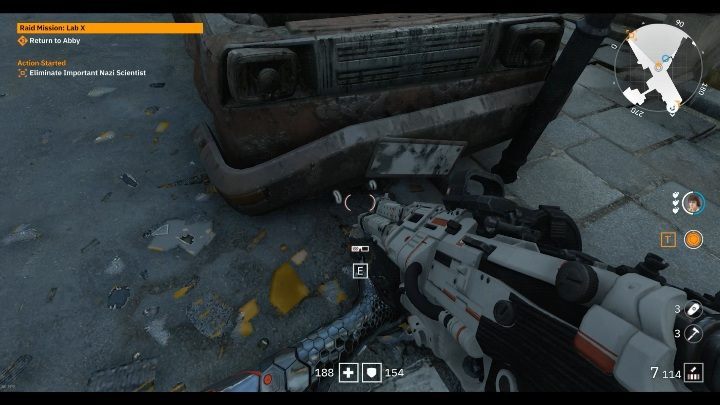 Under a damaged car youll find glasses - Secrets and collectibles in Detention Area | Wolfenstein Youngblood - Collectibles and secrets - Wolfenstein Youngblood Guide