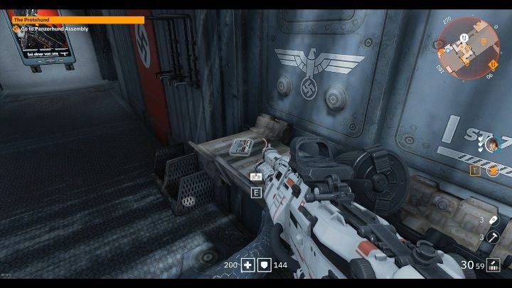 Theres a small desk next to the Nazi signs, with a white cassette on it - Secrets and collectibles in Viktory Boulevard | Wolfenstein Youngblood - Collectibles and secrets - Wolfenstein Youngblood Guide