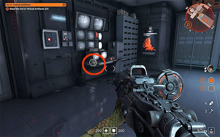 After you find yourself in prison, you must perform a double jump towards a large hanging lamp (picture 1) - Daat Yichud Artifacts | Wolfenstein Youngblood Walkthrough - Side missions - Wolfenstein Youngblood Guide