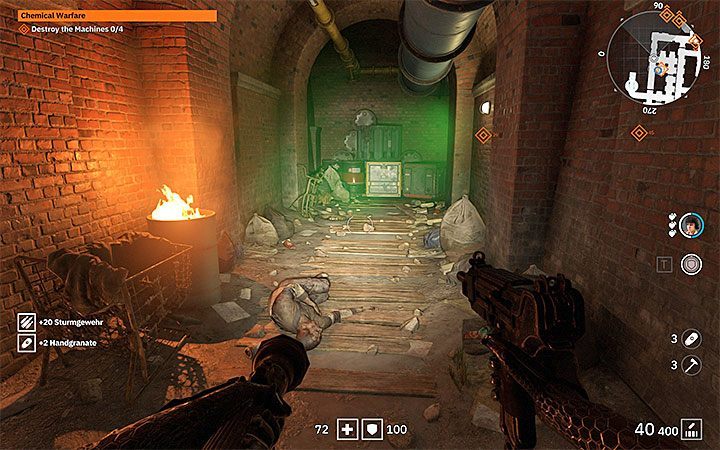 When exploring the underworld, destroy padlocks with closed gates (use close combat or firearms) and watch out for poisonous green fumes - Chemical Warfare | Wolfenstein Youngblood Walkthrough - Side missions - Wolfenstein Youngblood Guide