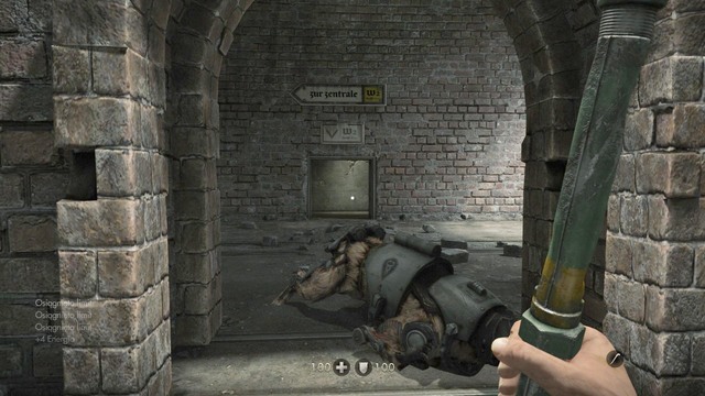 After using the door, crouch down and walk across the metal bridge to the place depicted in the picture - Chapter 1 - Prison - Walkthrough - Wolfenstein: The Old Blood - Game Guide and Walkthrough