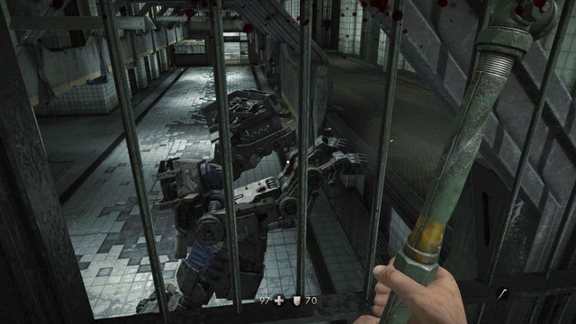Once you jump down, take cover so to avoid contact with the giant mechanical dog - Chapter 1 - Prison - Walkthrough - Wolfenstein: The Old Blood - Game Guide and Walkthrough