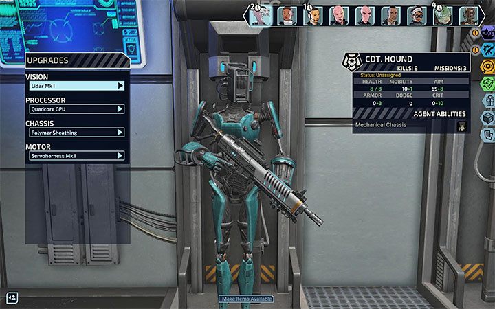 Upgrades can be installed after you select an android in the armory and open the Upgrades tab - XCOM Chimera Squad: Androids, tips - Basics - XCOM Chimera Squad Guide