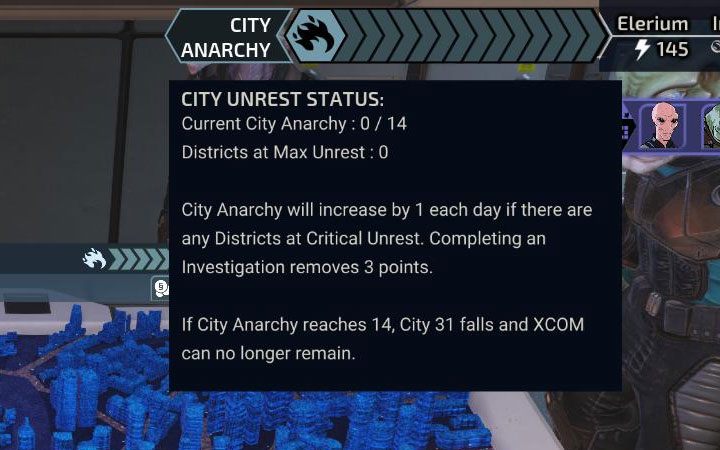 The anarchy bar regards the entire city and is displayed at the top of the screen - XCOM Chimera Squad: Anarchy level - how to lower it? - FAQ - XCOM Chimera Squad Guide