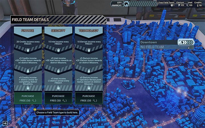 After selecting a particular district for the first time, you have to decide what kind of Field Team will be able to operate there - XCOM Chimera Squad: Field Teams - Basics - XCOM Chimera Squad Guide
