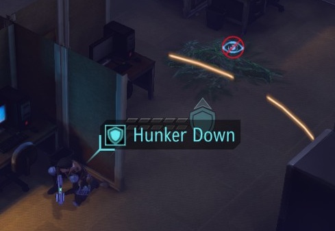 Soldier performing a Hunker Down maneuver, which doubles the effectiveness of a nearby cover and grants immunity to critical hits - Shooting the right way - Turn-based combat system - XCOM: Enemy Unknown - Game Guide and Walkthrough