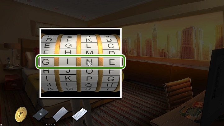 Click cryptex and move letters to set a password: G-I-N-E-S - Chapter Three - New York | Walkthrough - Walkthrough - Yesterday Origins Game Guide